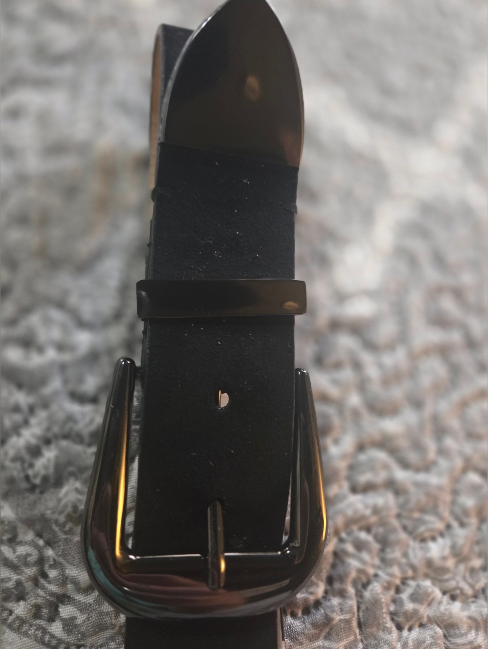 Double Buckle Black Faux Leather Belt with Polished Gunmetal Buckles XL